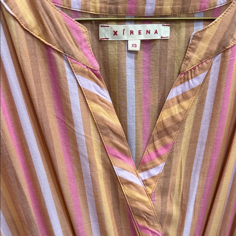 XiRENA Striped V-Neck dress in Peach, Pink & Cream